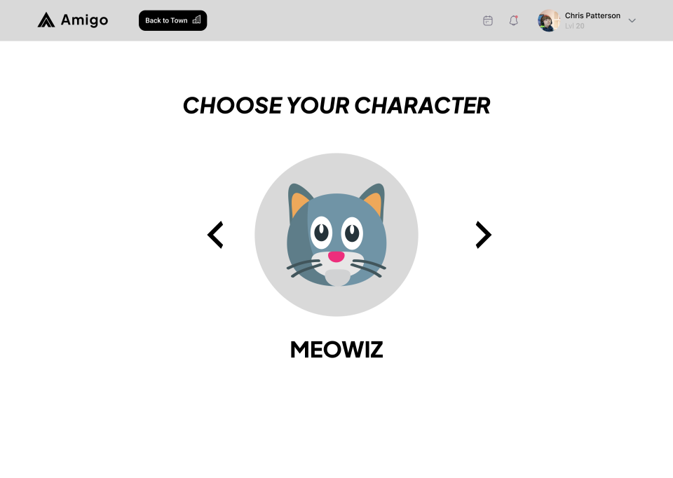 Amigo mid-fidelity — character selection