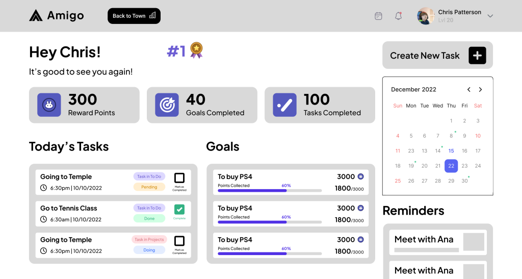 Amigo mid-fidelity — navigation screen