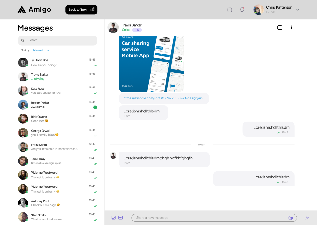 Amigo mid-fidelity — messaging