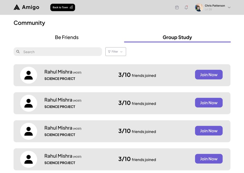 Amigo mid-fidelity — community study group