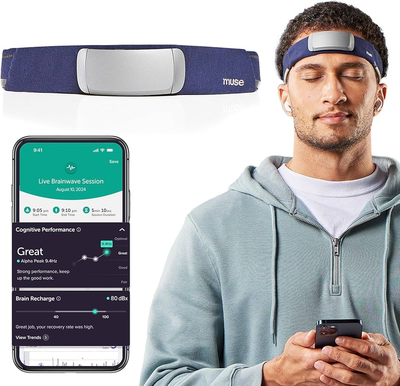 Muse headband product and live brainwave session app interface