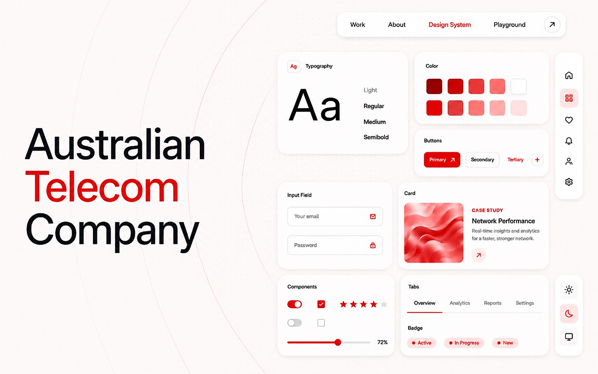 Australian Telecom design system with typography, colour, buttons, and components